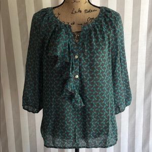LOFT blue gray sheer feather blouse